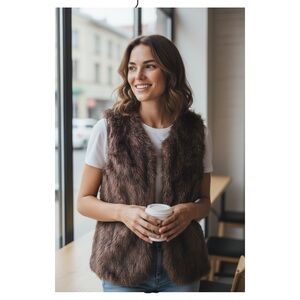 ✨ Sebby Collection Faux Fur Vest – Brown Burgundy –‎ Size M